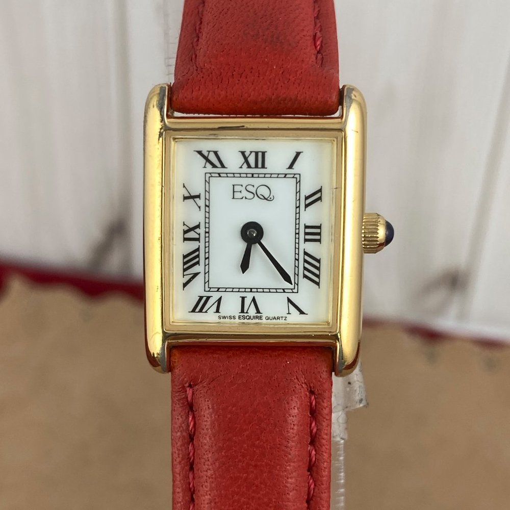 Movado ESQ Ladies Classic Tank Watch with Red Leather Strap